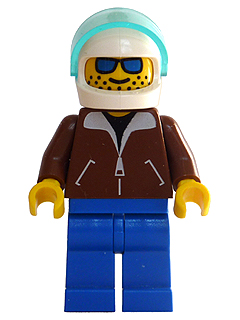 Helicopter Pilot - Reddish Brown Jacket, Blue Legs, White Helmet, Trans-Light Blue Visor