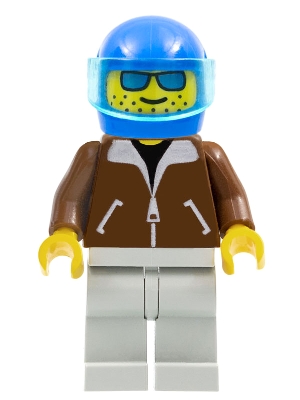 Jacket Brown - Light Gray Legs, Blue Helmet, Trans-Light Blue Visor