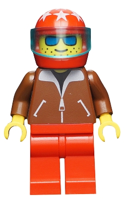 Jacket Brown - Red Legs, Red Helmet 7 White Stars, Trans-Light Blue Visor, Blue Sunglasses