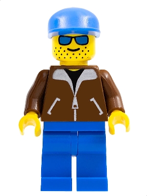 Jacket Brown - Blue Legs, Blue Sunglasses, Blue Cap