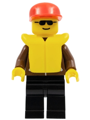 Jacket Brown - Black Legs, Red Cap, Black Sunglasses, Life Jacket