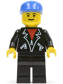 Leather Jacket with Zippers - Black Legs, Blue Cap, Eyebrows