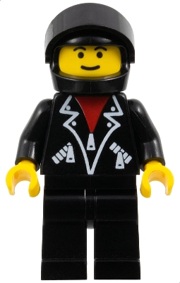 Leather Jacket with Zippers - Black Legs, Black Helmet, Black Visor, Male