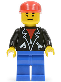Leather Jacket with Zippers - Blue Legs, Red Cap, Eyebrows