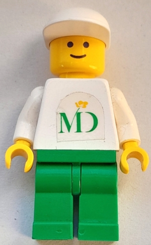 MD Foods - White Torso (Sticker on Both Sides), Green Legs, White Cap