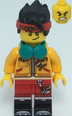 Monkie Kid - Bright Light Orange Closed Jacket, Dark Turquoise Headphones