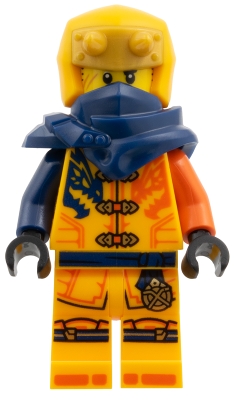 Arin - Shirt with Dark Blue and Reddish Orange Dragons, Hood with Horns