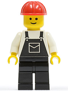 Overalls Black with Pocket, Black Legs, Red Construction Helmet