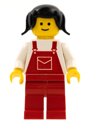 Overalls Red with Pocket, Red Legs, Black Pigtails Hair