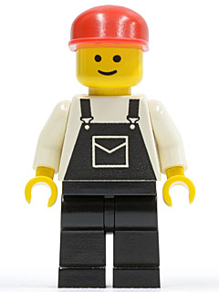 Overalls Black with Pocket, Black Legs, Red Cap
