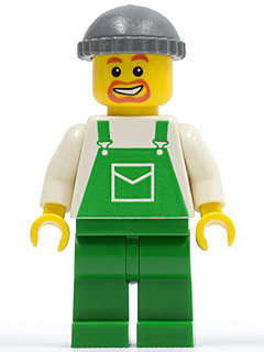 Overalls Green with Pocket, Green Legs, Dark Bluish Gray Knit Cap, Beard