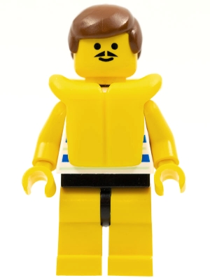 Horizontal Blue and Light Green Stripes, Yellow Legs, Brown Male Hair, Life Jacket