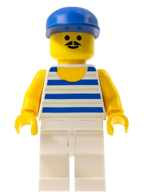 Horizontal Blue and Light Green Stripes, White Legs, Blue Cap