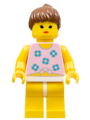 Blue Flowers - Yellow Legs, Brown Ponytail Hair