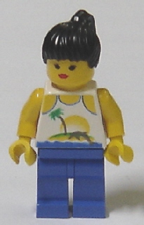 Island with Palm and Sun - Blue Legs, Black Ponytail Hair