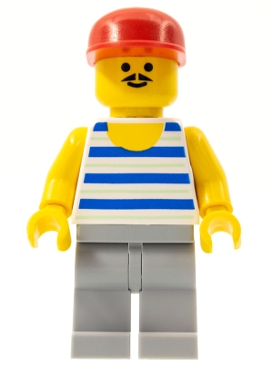 Horizontal Blue and Light Green Stripes, Light Bluish Gray Legs, Red Cap
