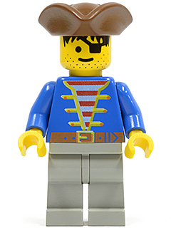 Pirate Blue Jacket, Light Gray Legs, Brown Pirate Triangle Hat