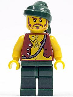 Pirate Vest and Anchor Tattoo, Dark Green Legs, Dark Green Bandana, Brown Moustache