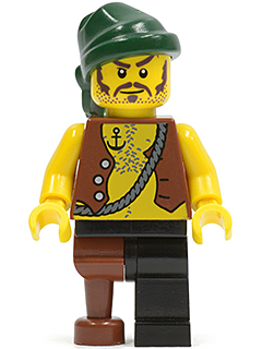 Pirate Vest and Anchor Tattoo, Black Leg and Peg Leg, Dark Green Bandana, Brown Moustache