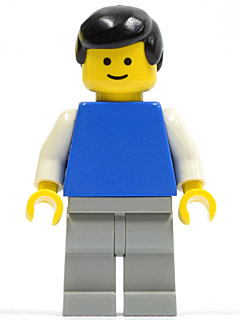 Plain Blue Torso with White Arms, Light Gray Legs, Black Male Hair