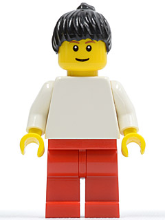 Plain White Torso with White Arms, Red Legs, Black Ponytail