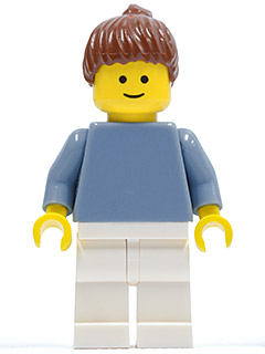 Plain Sand Blue Torso with Sand Blue Arms, White Legs, Reddish Brown Hair with Ponytail