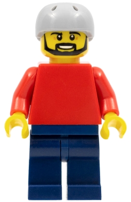 Plain Red Torso with Red Arms, Dark Blue Legs, Sports Helmet and Black Beard