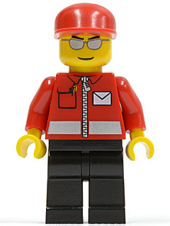 Post Office White Envelope and Stripe, Black Legs, Red Cap, Silver Sunglasses