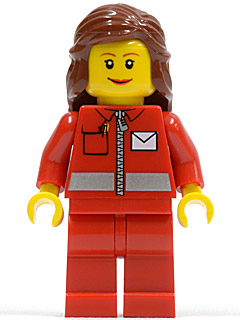 Post Office White Envelope and Stripe, Red Legs, Reddish Brown Female Hair Mid-Length