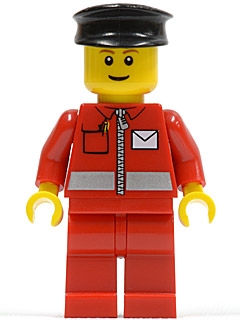 Post Office White Envelope and Stripe, Red Legs, Black Hat, Reddish Brown Eyebrows