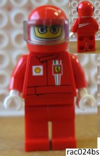 F1 Ferrari Driver with Helmet and Balaclava - with Torso Stickers on Front and Back