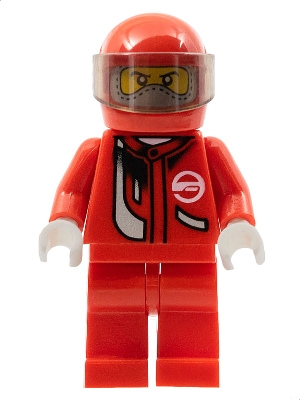 Racer, Red with Light Bluish Gray Balaclava, Red Helmet, Trans-Brown Visor