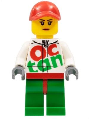 Race Car Female Mechanic, White Octan Racing Suit with Silver Zipper, Red Cap with Hole, Nougat Lips