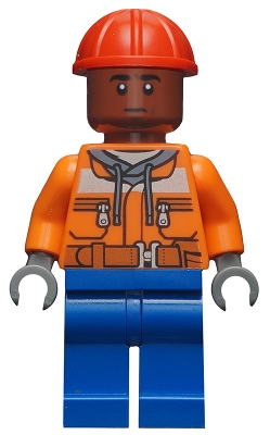 Dock Worker - Male, Orange Safety Jacket, Reflective Stripe, Sand Blue Hoodie, Blue Legs, Red Construction Helmet, Reddish Brown Head