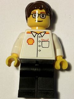 Shell - White Torso (Sticker), Black Legs, Dark Brown Short Tousled Hair, Glasses