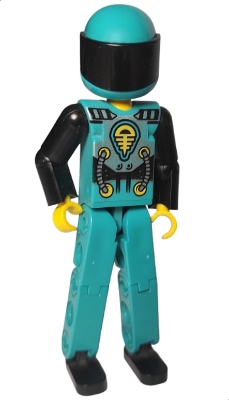 Technic Figure Dark Turquoise Legs, Dark Turquoise Torso with Yellow, Black, Silver Pattern, Black Arms, Dark Turquoise Helmet, Black Visor