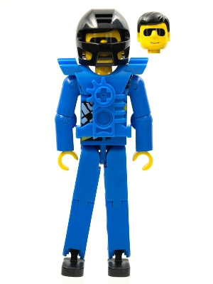 Technic Figure Blue Legs, Blue Top with Chest Plate, Black Hair, Black Helmet - without Stickers