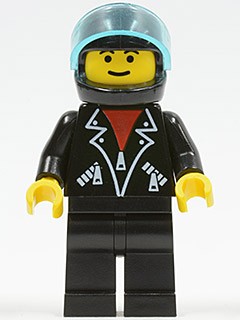 Leather Jacket with Zippers - Black Legs, Black Helmet, Trans-Light Blue Visor, Male