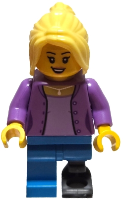 LEGO Brand Store Customer - Female, Medium Lavender Jacket, Dark Azure Legs with Prosthetic Leg, Bright Light Yellow Hair