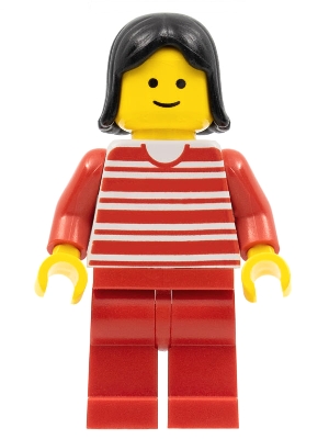 Horizontal Lines Red - Red Arms - Red Legs, Black Female Hair