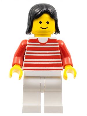 Horizontal Lines Red - Red Arms - White Legs, Black Female Hair