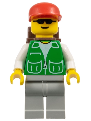 Jacket Green with 2 Large Pockets - Light Gray Legs, Red Cap and Brown Backpack