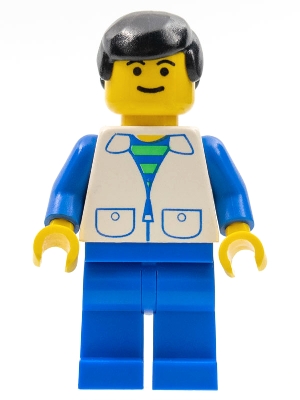 Suit with 2 Pockets White - Blue Legs, Black Male Hair