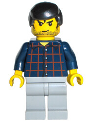 Plaid Button Shirt, Light Bluish Gray Legs, Black Male Hair, Stubble