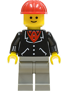 Suit with 3 Buttons Black - Light Gray Legs, Red Construction Helmet