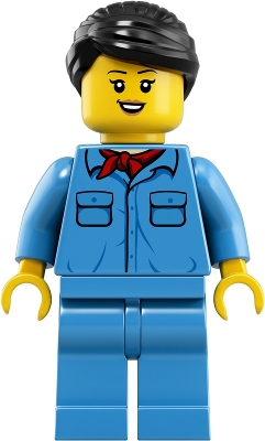 Train Worker - Female, Black Hair, Medium Blue Shirt with Red Bandana, Medium Blue Legs