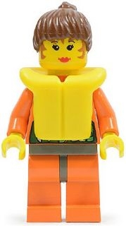 Orange Rock Raiders Shirt, Brown Ponytail Hair, Life Jacket