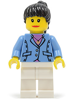 Medium Blue Jacket, White Legs, Black Ponytail Hair