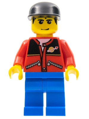 Red Jacket with Zipper Pockets and Classic Space Logo, Blue Legs, Black Cap