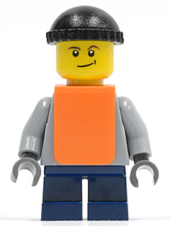 Plain Light Bluish Gray Torso, Dark Blue Short Legs, Knit Cap, Orange Vest